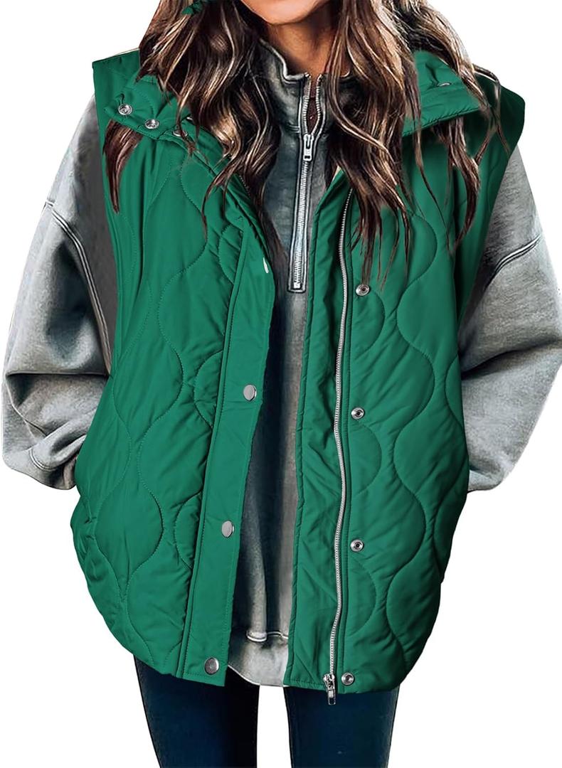 EVALESS Cropped Puffer Vest Women Lightweight Quilted Stand Collar Sleeveless Jackets Fall Winter 2025 Button Zip Up Coat (Medium, Atlantic Green)