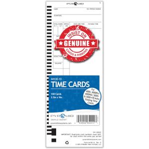 Pyramid Time Systems - Authentic Time Cards (44100-10) for Pyramid Models 4000, 4000PRO, 4000PROK, 5000HD & 5000 Auto Totaling Time Clocks, Single Sided Time Sheets (3.5 x 9 in) -100 Time Cards