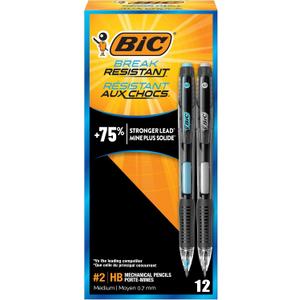 BIC Break Resistant Mechanical Pencils with Erasers, No. 2 Medium Point (0.7mm), 12-Count Pack of Pencils for School or Office Supplies