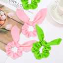 20PCS Witch Bow Hair Scrunchies Pink and Green Cute Bunny Ears Ribbons with Ponytail Accessories Hair Tie for Princess Witch Party Gifts