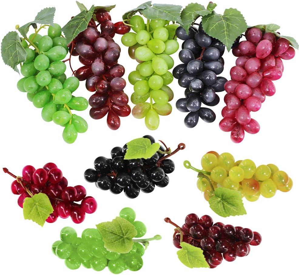 Supla 10 Pack Assorted Artificial Grapes Frosted Grape Clusters Decorative Grapes Bunches Rubber Grape Bundles in Black Purple Red Green for Vintage Wedding Favor Fruit Wine Dcor Faux Fruit Props