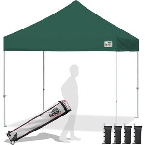 Eurmax USA Standard 10x10ft Patio Pop Up Canopy Tent for Outdoor Events Commercial Instant Canopies with Heavy Duty Roller Bag,Bonus 4 Canopy Sand Bags(Forest Green)