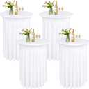 4 Pack Round Cocktail Table Skirts 32 x 43 Inch White Spandex Stretch Cocktail Tablecloth with Wavy Drapes Stretch Fitted Round High Top Table Covers for Wedding Bar Party Banquet