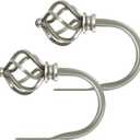 KAMANINA Decorative Curtain Drapery Holdbacks for Wall, Antique Silver Curtain Tiebacks Holders with Screws Wall Mounted for Drapes Window Home Decoration, Twisted Cage Finials, 1 Pair/2 Pack, Small