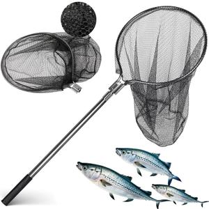 Heavy Duty Extra Large Aluminum Landing Net - Telescoping Handle (67-100in), 20in Net Opening for Saltwater Fishing