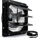 14 Inch Shutter Exhaust Fan, Wall Mount Attic Fan with Power Cord for Greenhouse, Shed, Garage, Barn, Chicken Coop Ventilation, 1088 CFM, Black