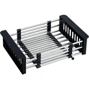 COVRA Over Sink Dish Drying Rack, Stainless Steel Drainer for 10.6"-18.5" Sinks (Square Sinks ONLY), Kitchen Countertop Organizer for Dishes, Vegetables, and Fruits (Black)