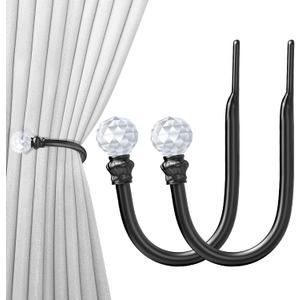 Hion Curtain Holdbacks Black 2pcs, Curtain Tiebacks Wall Mounted Curtain Hooks Holders for Drapes