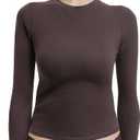 Long Sleeve Shirts for Women Crewneck Basic Tees T Shirts Fitted Crop Tops Y2k Going Out Tops (Large, Dark Coffee)