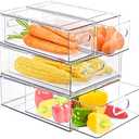 4 Pack Clear Storage Drawer Set, Stackable Fridge Drawer Organizer Fruit Vegetable Storage Containers for Kitchen Pantry Organization,BPA-Free