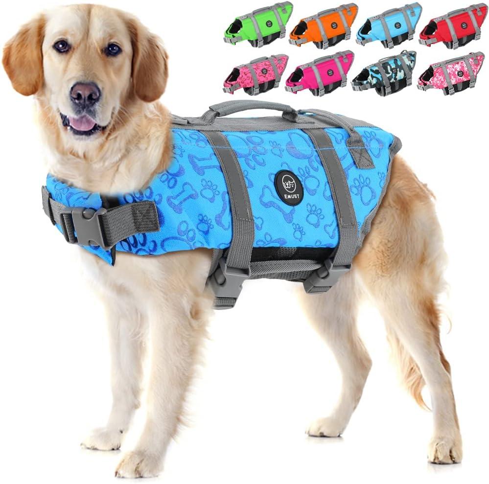 EMUST Dog Life Preserver, Pet Life Vests for Swimming, Beach Boating with High Buoyancy, Dog Flotation Vest for Small/Medium/Large Dogs, L, NewBlue