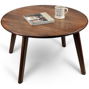 Round Solid Black Walnut Wood Tea Coffee Table, Natural Wooden Circular Table, 30 Inches