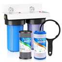 PUREPLUS 2-Stage Whole House Water Filtration System, 10" Universal Clear Housing, with Sediment & Iron Reduce, Carbon Filter, Reduce Iron, Chlorine, Taste, Includes Pressure Gauges, 1" Inlet/Outlet