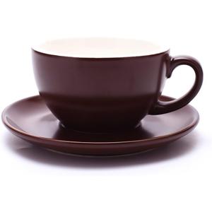 Latte Art Cup and Saucer Cappuccino & Americano, New Bone China, Mate for Coffee Shop and Barista (Matte Brown, 8.5 oz)