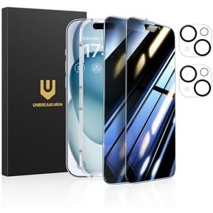 UNBREAKcable Privacy Screen Protector for iPhone 15 (6.1-Inch), 2-Pack + 2 Lens Protectors｜25° Anti-Spy｜9H Hardness｜Anti-Fingerprint｜HD Clarity Tempered Glass