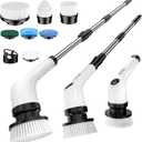 Electric Spin Scrubber Upgraded Battery with Extra-Long Runtime, IPX7 Waterproof Power Cleaner with 7 Brush Heads, 2 Speeds Adjustable Long Handle for Bathroom, Floor, Shower, Tile & Kitchen Cleaning (White)