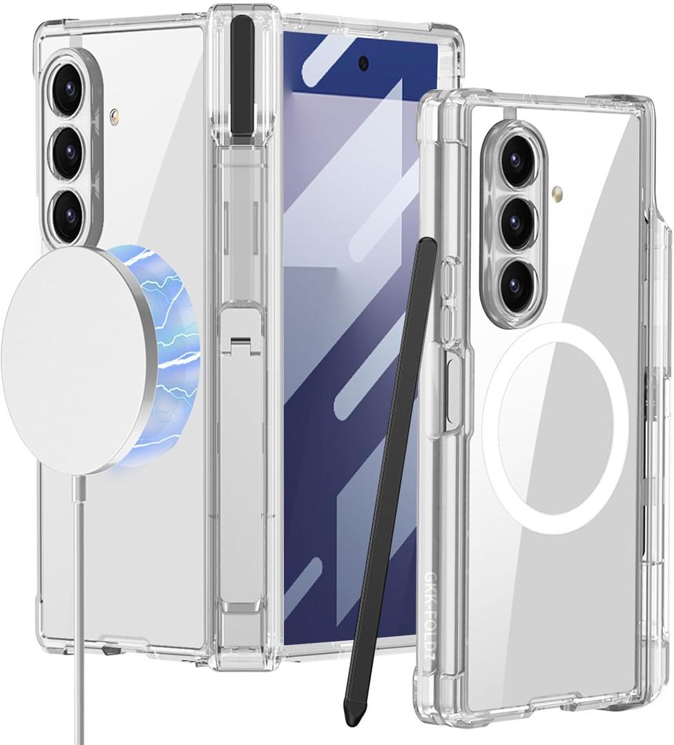 DOOTOO for Samsung Galaxy Z Fold 7 Clear Case [Compatible with MagSafe] with Pen & S Pen Holder Hinge Protection Screen Protector All-Inclusive Shockproof Cover (Full Clear)