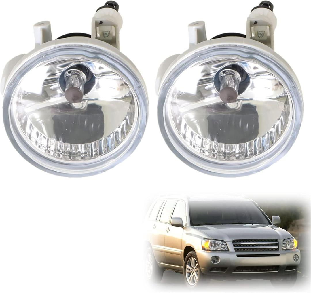 2-Pack Fog Lights Fog Lamps Clear Lens Driver and Passenger Side Replacement for Highlander Replacement for E-cho Replacement for Pri-us 2004-2009