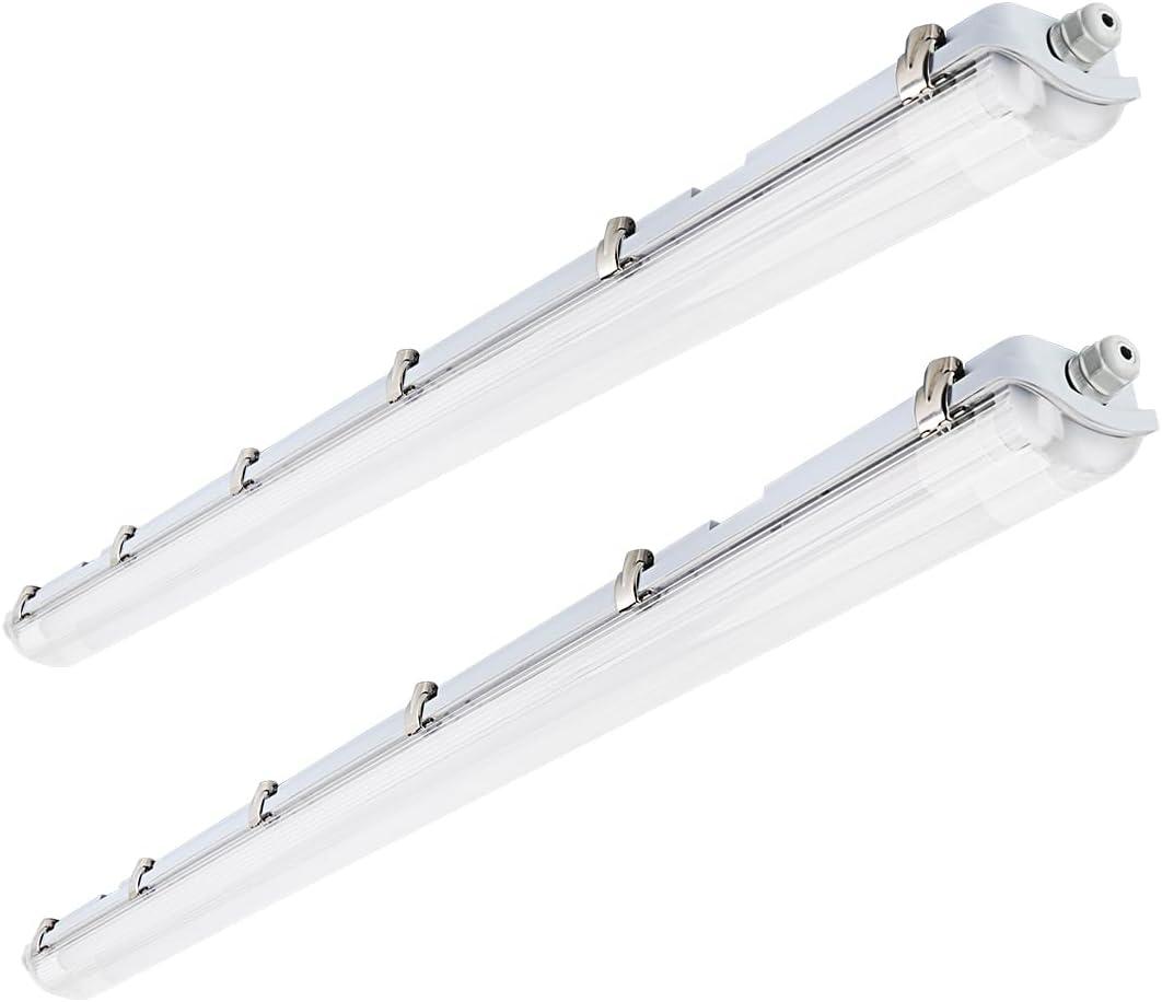 4FT LED Vapor Tight Lights, 4Feet Vapor Proof Light Fixtures for Car Wash, Walk in Freezer, Workshop, Boat Dock, 40W 5600LM 5000K, Commercial Bay Lighting IP65 Waterproof, Clear Cover, 2Pack