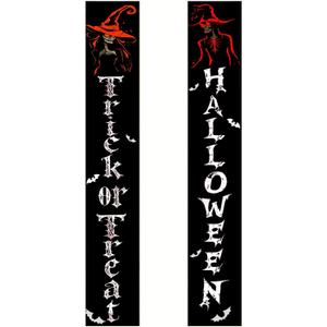Halloween Door Banners 2pcs Trick or Treat and Halloween Sign 12x71 Inch Skeleton Witch Porch Banner Hallo ween Decorations Outdoor Front Door Entryway Hanging Gothic Decor
