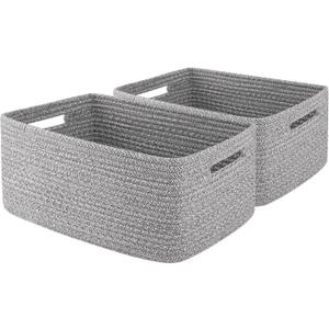 OIAHOMY Storage Basket for Shelves, Closet Cube Storage Bins Baskets for Clothes Blanket Towels, Baby Nursery, Toy Baskets Box, Woven Rope Basket, 15.75*11.81*7.09 IN, 2 Packs Grey