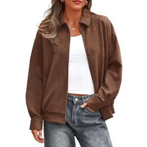 PRETTYGARDEN Faux Suede Bomber Jacket Women Fall Fashion 2026 Casual Zip Up Oversized Trendy Winter Clothing Outerwear Coats (Small, Brown)