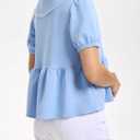 HOULENGS Women's Summer Puff Sleeve Peplum Babydoll Tops 2025 Peter Pan Collar Flowy Shirts Casual Ruffle Cute Blouse Top (Blue, L)