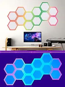 12 Pack Blacklight Acoustic Panels, 14"X 12" X 0.4" Hexagonal Soundproof Wall Panels, Sound Absorbing, Wall Decoration for Esports Room, Bedroom, Glow in the Dark under UV Reactive