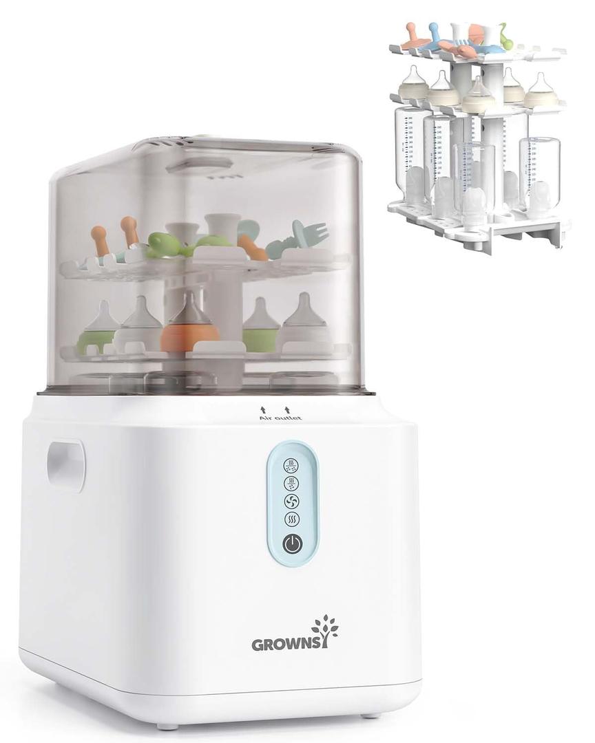 Grownsy 3 Layers Large Capacity Bottle Sterilizer and Dryer, 45% Faster Electric Steam Sterilization, Universal Bottle Sterilizer for Baby Bottles, Breast Pump Parts, Glass & Plastic, Compact Design (White)