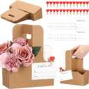 Janlaugh 90 Pcs Kraft Paper Drink Carrier Set, Drink Carrier 2 Cup with Handle, Heart-Shaped Clips and Mini Gift Cards, Foldable Beverage Tray for Valentine's Mother's Day Weddings Parties(Brown)