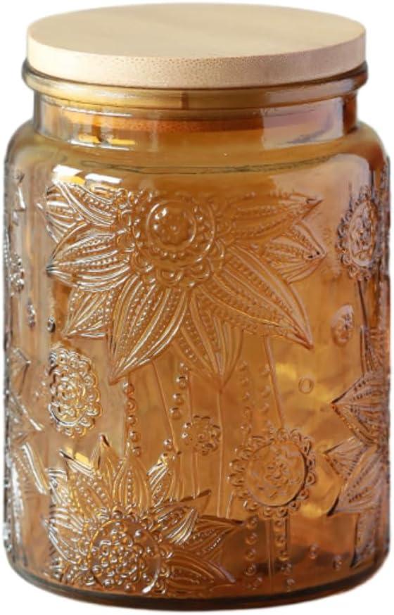 ANSQU Vintage Glass Canister, 23.7 FL OZ Glass Jar with Lid, Colored Mason Jar for Kitchen Pantry, Glass Food Storage Container for Coffee, Tea, Candy, Cookie, Sugar Container (Yellow, 1 Pack)