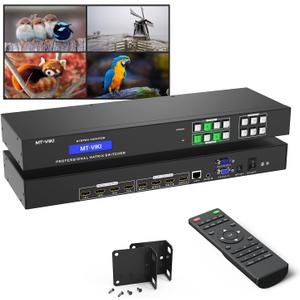 MT-VIKI 4K HDMI Matrix Switch 4x4 with 3.5mm Stereo Audio Extractor +Web GUI, Rack Mount Switcher & Splitter, 4K@30Hz, EDID, RS232, LAN Port, APP (4 in 4 Out)
