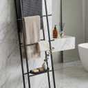 CANYAVE Metal Leaning Ladder Towel Rack, 4-Tier Blanket Stand for Bathroom Living Room, No Drilling Quilt Storage Organizer (Matte Black)