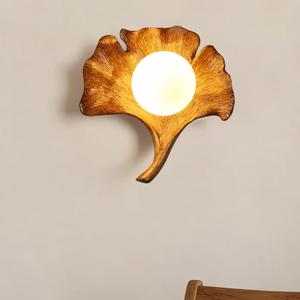 Skyblaze Mid-Century Modern Wall Sconce Ginkgo Leaf Shape Wall Light Textured Resin Base Decorative Hardwired Wall Mounted Lighting for Living Room Corridor in Wood