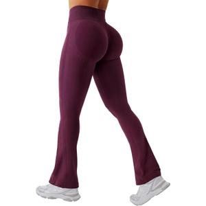 YEOREO Women's Mini Flare Workout Butt Lifting Hidden Scrunch Seamless Yoga Legging Pants (X-Large, Black Cherry)
