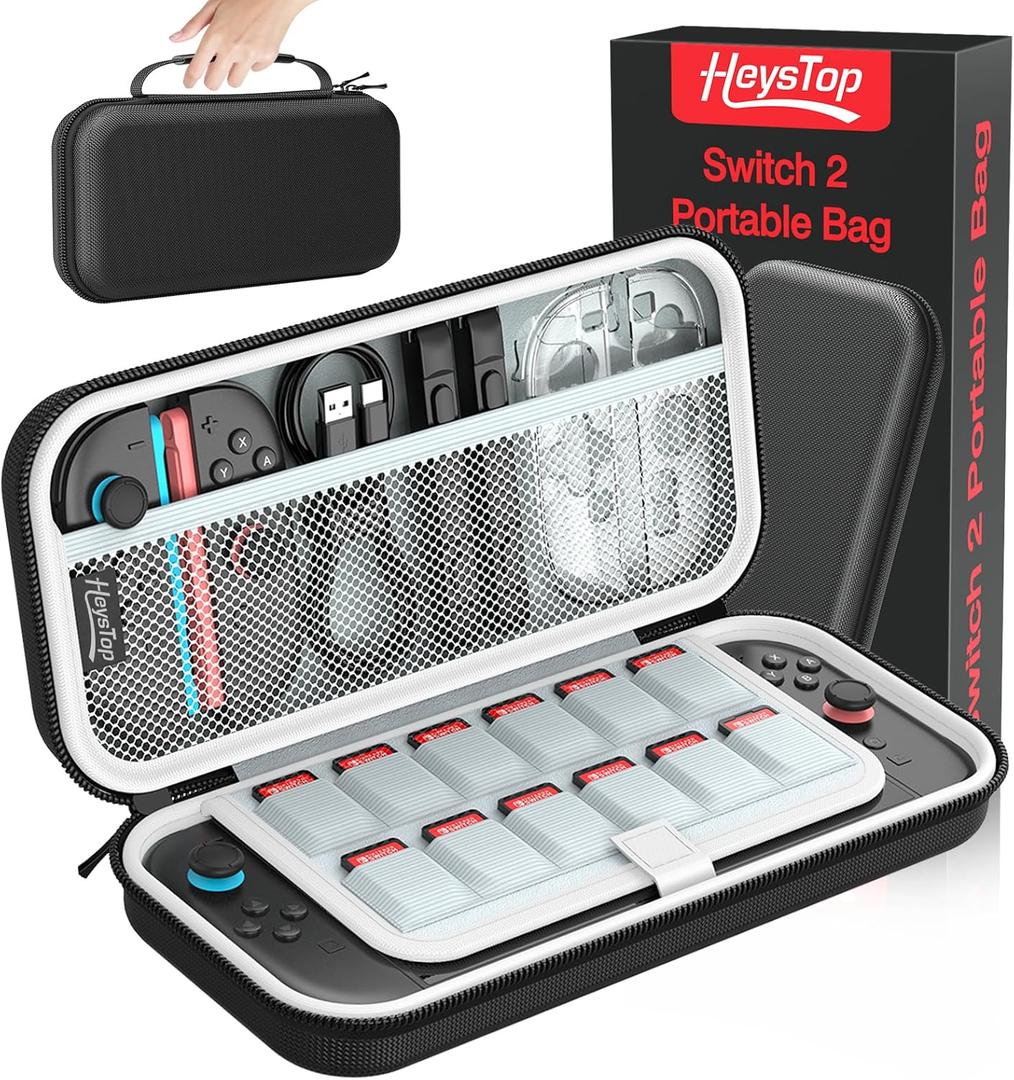 HEYSTOP Switch 2 Case for Nintendo Switch 2 2025, Portable Carrying Case for Switch 2 Console, Travel Cases Compatible with Nintendo Switch 2 Accessories, black