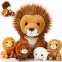 Honoson 5 Pcs Lion Plush Set 14 Inch Large Lion Stuffed Animal with 4 Cute Babies in Back Soft Cuddly Plushie for Boys Girls Birthday Favors Gifts Party(Classic Style)