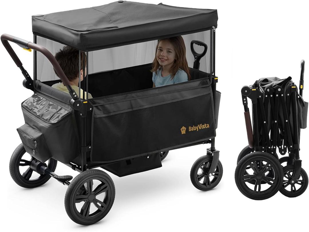 Stroller Wagon for Kids, One-Hand Adjustable Push/Pull Handle