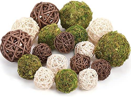 Jetec 18 Pcs Decorative Balls for Centerpiece Bowls Green Moss Balls Wicker Rattan Cord Decorative Bowl Fillers for Garden Vase Home Party Table Spring Christmas Farmhouse Rustic Decor(Regular Size)