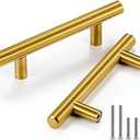 CZC HOME 6 Pack 5 Inch Cabinet Pulls Stainless Steel Drawer Handles, 3" Hole Center Drawer Pulls for Kitchen Dresser Cupboard with 2 Sizes Screws Brushed Brass