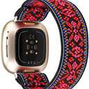 TOYOUTHS Compatible with Fitbit Sense/Sense 2 Band/Versa 3/Versa 4 Bands Women Men Dressy Elastic Nylon Fabric Strap Stretchy Sport Wristband Accessories Replacement for Fitbit Versa 4, Boho Red/Small
