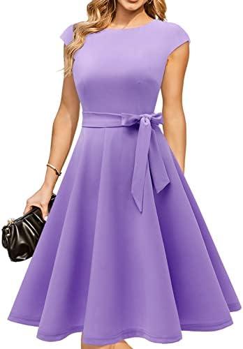 DRESSTELLS Women's Cocktail Dresses, Formal Wedding Guest Modest Church Vintage Tea Party Midi Evening Dress L