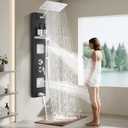 Shower Panel System, Multi-Function Shower Tower With 4 Body Spray, 5 Handheld Settings, Shelf & Adjustable Height, Rainfall + Waterfall Shower Head, Rain Massage Spa System For Bathroom