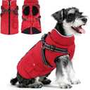 Dog Winter Coat with Harness Built-in | Waterproof Dog Jacket with Zipper & Fleece Lining | Reflective Cold Weather Coat for  Medium Dogs (Red) 