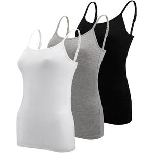 BQTQ 3 Pcs Womens Camisole Tank Top Spaghetti Strap Camisoles Ladies Undershirts (XX-Large, Black, White, Gray)