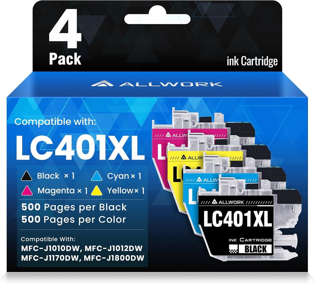 LC401XL LC401 MFC-J1010DW Ink Cartridges for Brother Printer LC 401XL Ink Cartridge Compatible for Brother MFC J1010DW MFC-J1170DW MFC-J1800DW MFC-J1012DW Series Printer (4 Pack) High Yield