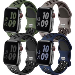 Adorve 4 Pack Sport Bands Compatible with Apple Watch Bands for Men Women 49mm 46mm 45mm 44mm 42mm 41mm 40mm 38mm,Breathable Soft Silicone Strap for iWatch Band Series 11 10 SE Ultra 9 8 7 6 5 4 3 2 1
