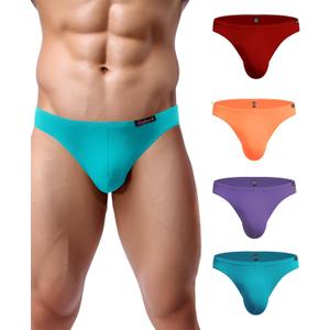 Avidlove Mens Bikini Underwear Low Rise Briefs Microfiber Underpants 4 Pack (Large, Blue/Orange/Light Purple/Dark Red)