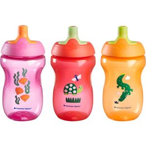 Tommee Tippee Sporty Bottle, 10oz Sippy Cups for Toddlers 13, SpillProof, Bite Resistant Spout, Easy to Hold Design, BPA Free, Pack of 2, Pink, Red and Orange