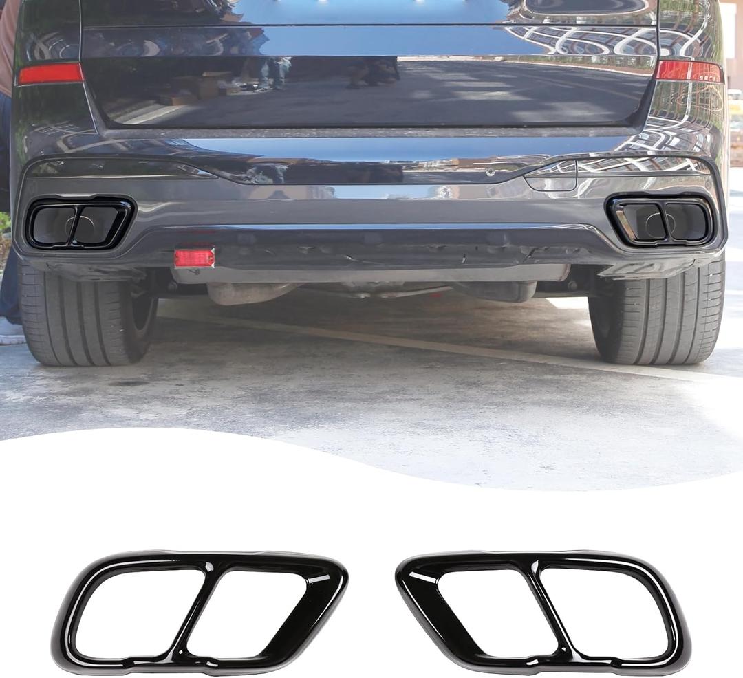 LLKUANG V8 Look Car Exhaust Mufflers Cover Trim Compatible With BMW X5 G05 X6 G06 X7 G07 2019-2024+ Stainless Steel Car Muffler Tail Pipe Output Parts Trim Cover(for M Sports Version) (Glossy Black)